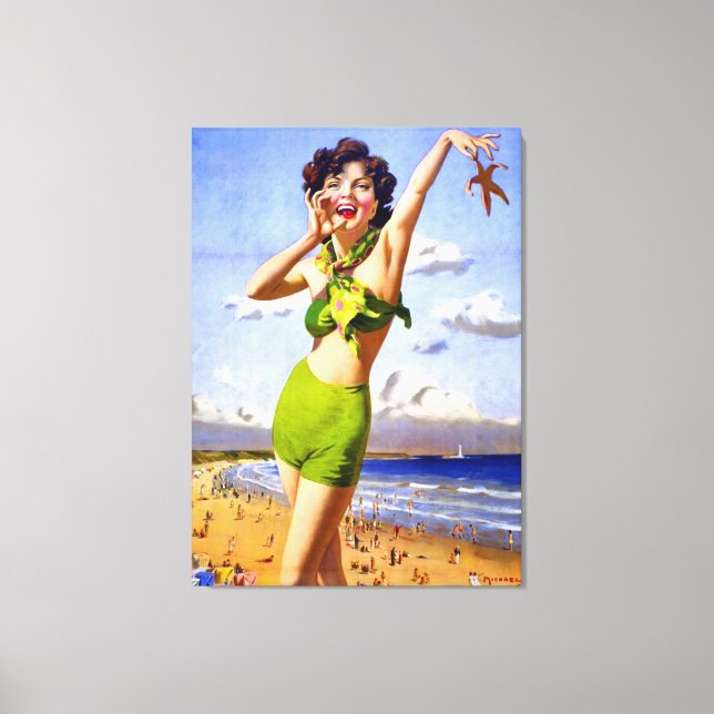 Woman in Swimsuit at the Beach Canvas Print (Front)