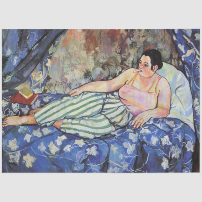 Woman in the Blue Bedroom (by Suzanne Valadon) Tissue Paper (Front)
