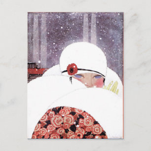 WOMAN IN THE SNOW,WINTER BEAUTY FASHION POSTCARD