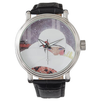 WOMAN IN THE SNOW,WINTER BEAUTY FASHION WATCH