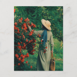Woman in the Straw Hat and Green Dress Holiday Postcard