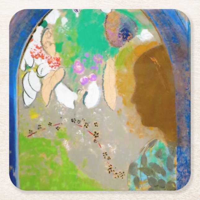 Woman in the Window, Redon Square Paper Coaster (Front)