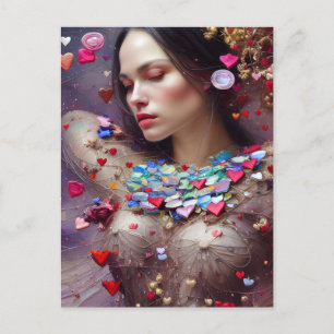Woman in Valentine Garland AI Generated Art Postcard