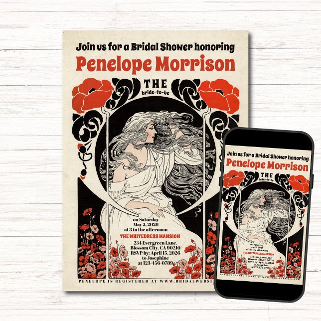 Woman in White Dress and Red Flowers Bridal Shower Invitation (Creator Uploaded)