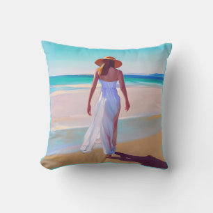 Woman in White on the Beach Cushion
