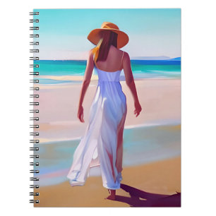 Woman in White on the Beach Notebook