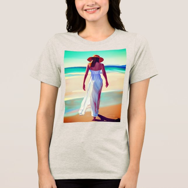 Woman in White on the Beach Tri-Blend Shirt (Front)