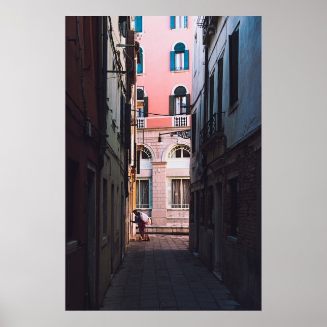 WOMAN IN WHITE SHIRT AND BLACK PANTS WALKING ON SI POSTER (Front)