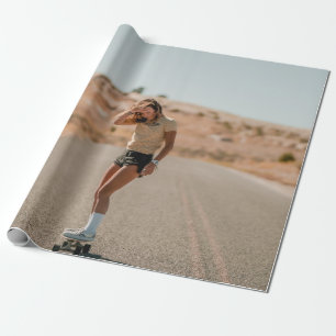 Woman in white shirt running on road in the mornin wrapping paper