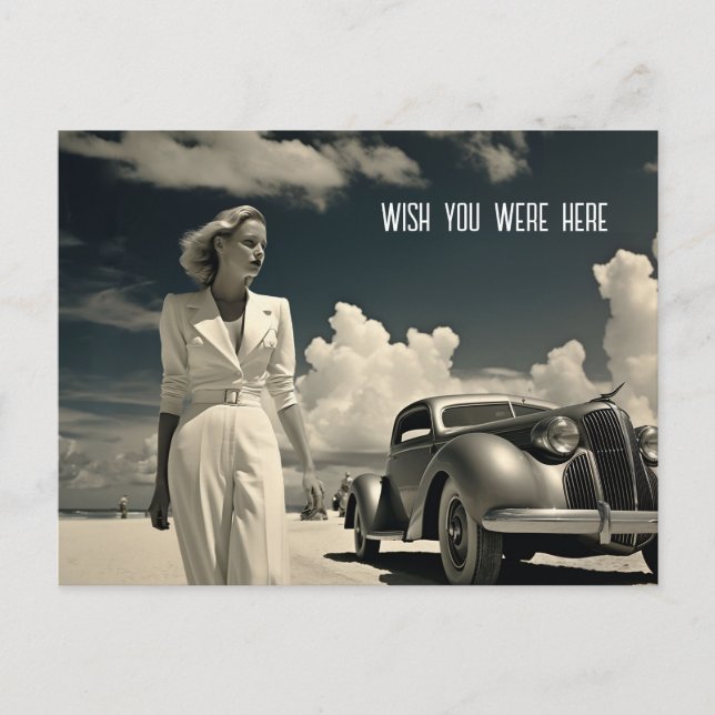 Woman in white walking on the beach in Miami Postcard (Front)