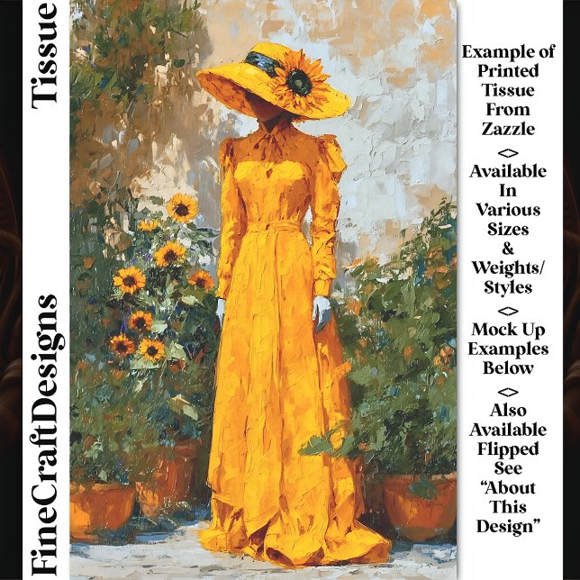 Woman in Yellow with Sunflower Hat DT1L Decoupage Tissue Paper (Creator Uploaded)