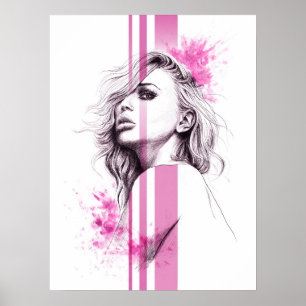Woman ink portrait fashion illustration poster