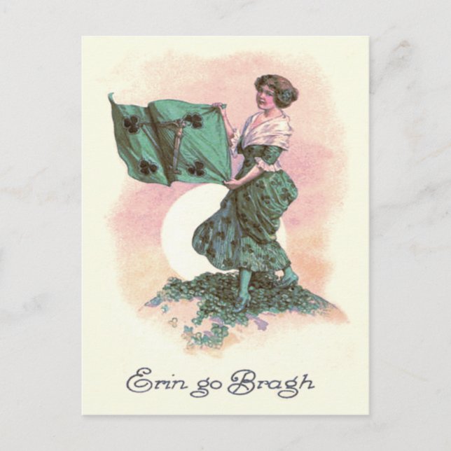 Woman Irish Flag Harp Shamrock Postcard (Front)