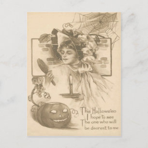 Woman Jack O' Lantern Candle Spider Web Postcard