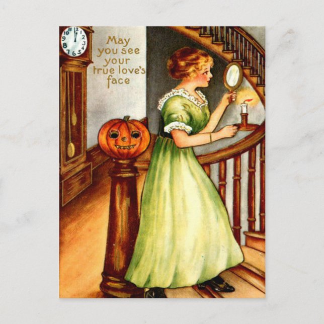 Woman & Jack O' Lantern Holiday Postcard (Front)