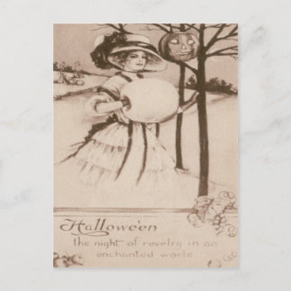 Woman Jack O' Lantern Pumpkin Crescent Moon Postcard