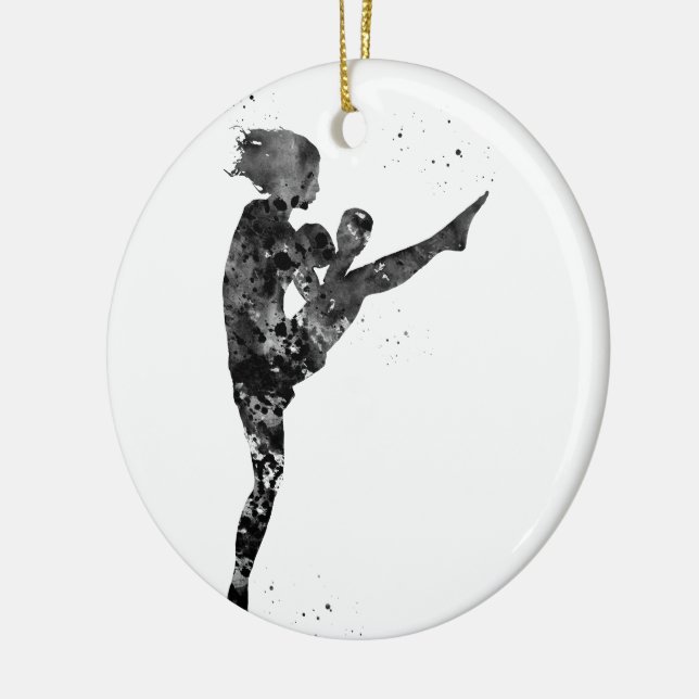 Woman kickboxer ceramic tree decoration (Left)