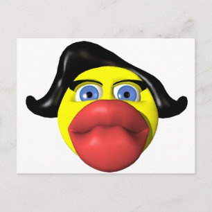 Woman kissing yellow postcard