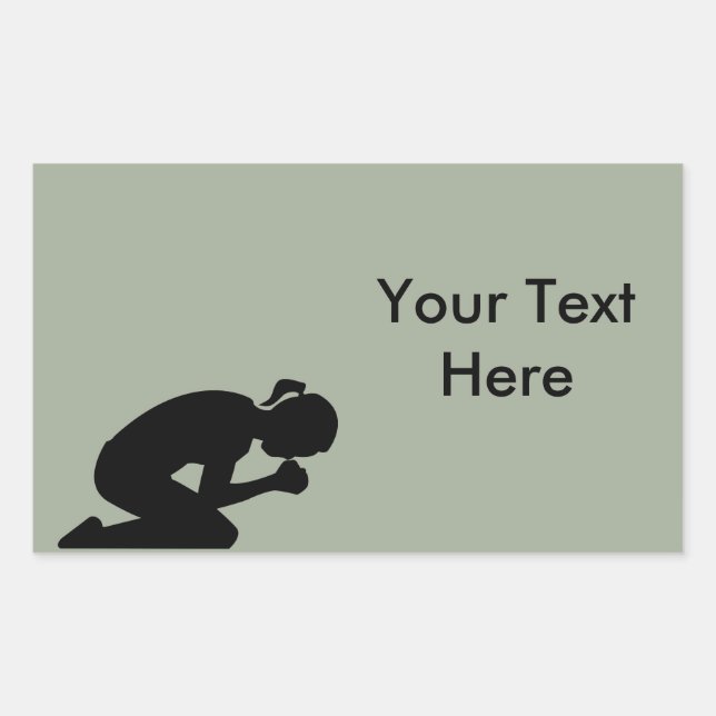 Woman Kneeling in Prayer. Pray Without Ceasing Rectangular Sticker (Front)