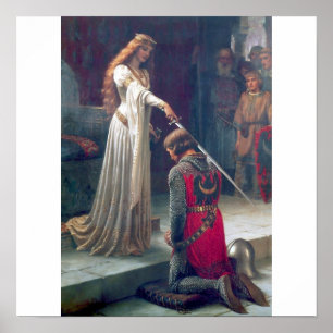 woman knight sword castle antique painting poster