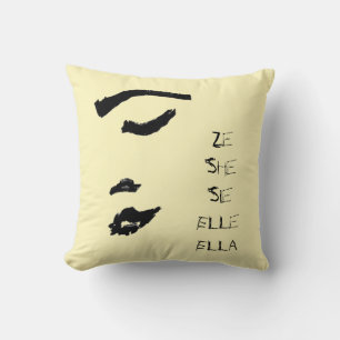 Woman Lady Face Sketch She Ze Elle Ella Sie Pillow
