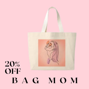 Woman Lady Thin Line Face Drawing  Large Tote Bag