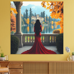 Woman Lake Como View Italy Stretched Canvas Art