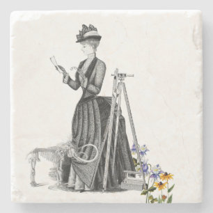 WOMAN LAND SURVEYOR WESTERN SURVEY VINTAGE  STONE  COASTER