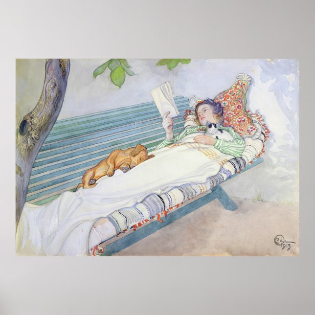 Woman Laying on a Bench by Carl Larsson Poster (Front)