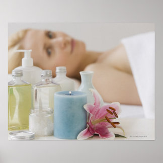 Woman laying on spa table poster