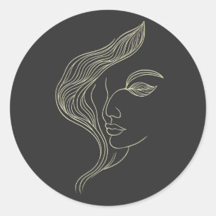Woman Leaf Elegant Line Art Profile Classic Round Sticker