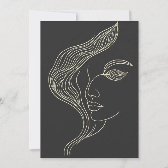 Woman Leaf Elegant Line Art Profile Invitation (Front)