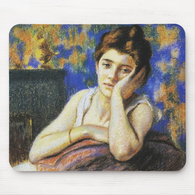 Woman Leaning on a Chair Mouse Pad (Front)