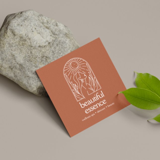 Woman Leaves Moon Arch Beauty Wellness Terracotta Square Business Card (Creator Uploaded)