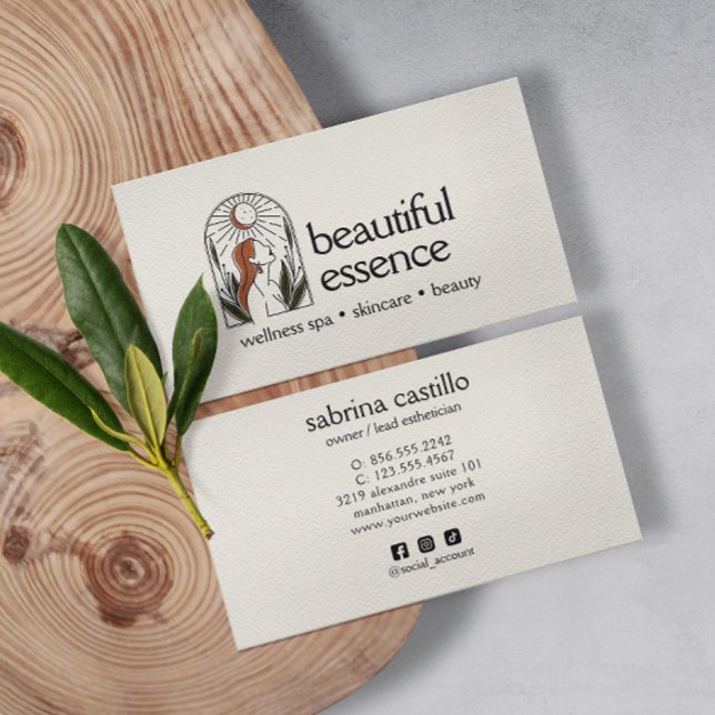Woman Leaves Moon Arch SKINCARE Wellness Day Spa Business Card (Creator Uploaded)