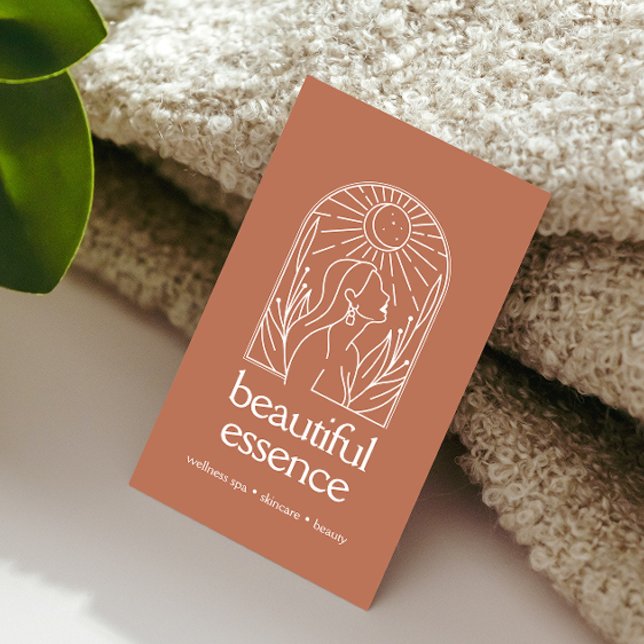 Woman Leaves Moon Arch Wellness Day Spa Terracotta Business Card (Creator Uploaded)