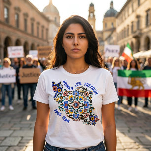 Woman Life Freedom   Persian Tiles Blue T-Shirt