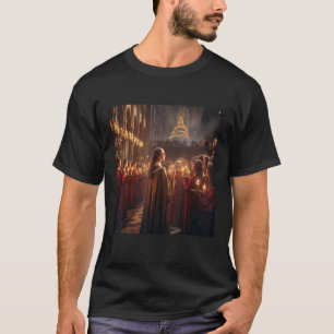 Woman Lighting Cathedral Christmas Tree Art Print T-Shirt