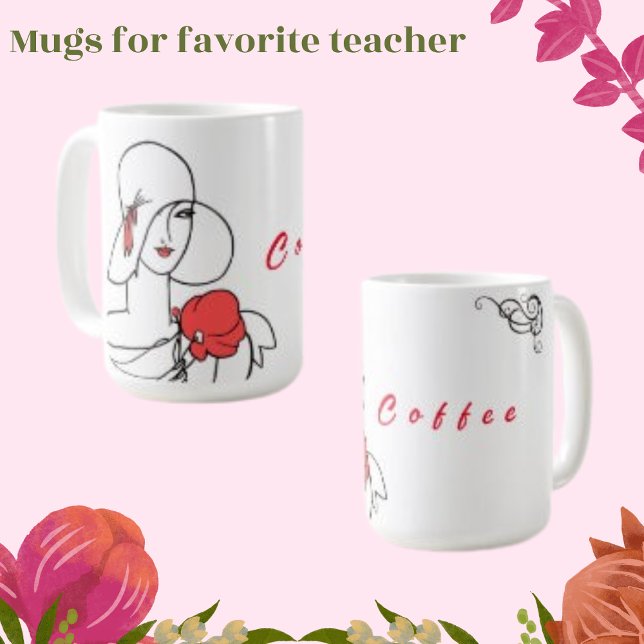   Woman Line Art  Drawing, Coffee Text Mug (Creator Uploaded)