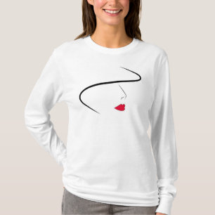 Woman Line Face with Hat Tee Shirt
