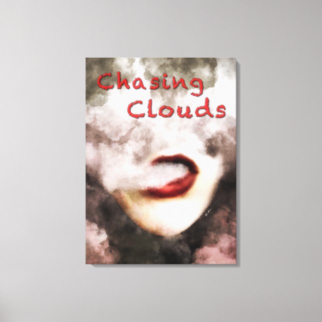 Woman Lips Clouds Vape Grunge Wrapped Canvas (Front)