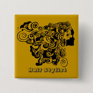Woman Long Hair Salon Promotional Hair Stylist 15 Cm Square Badge