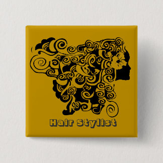 Woman Long Hair Salon Promotional  Hair Stylist 15 Cm Square Badge