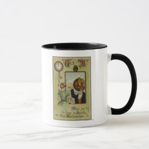 Woman Looking at Pumpkin Man in Mirror Mug
