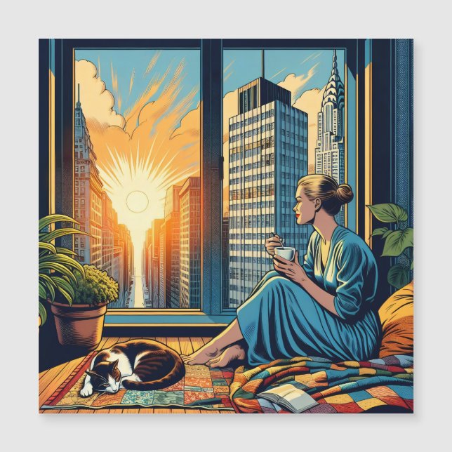 Woman Looking out the Window drinking Coffee (Front)