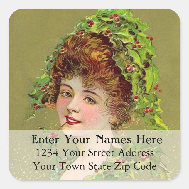 Woman Loves Holly Vintage Christmas Address Label (Front)