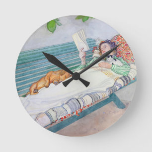 Woman Lying on a Bench, 1913 (w/c on paper) Round Clock