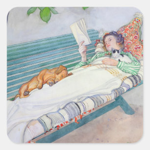 Woman Lying on a Bench, 1913 (w/c on paper) Square Sticker