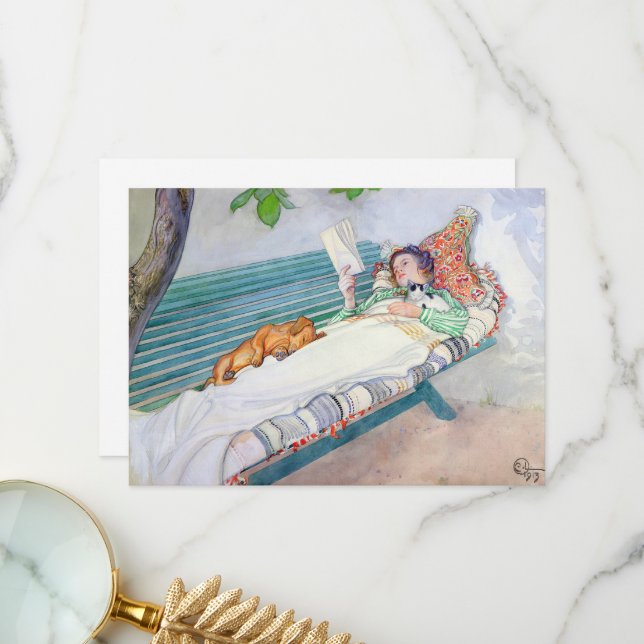 Woman Lying on a Bench by Carl Larsson Thank You Card (Front/Back In Situ)
