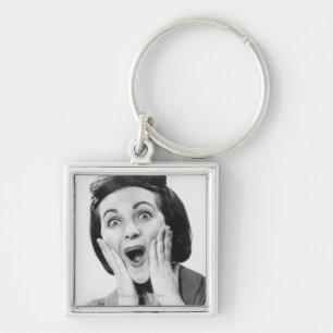 Woman Making Face Key Ring
